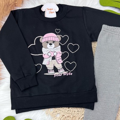 Conj. Casaco de Moletom Your Style e Calça Legging - Preto